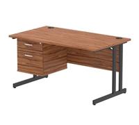 Impulse 1400x800 Desk Walnut/Black Cantilever Leg 1x2 Drawer Fixed Ped