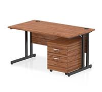 Impulse 1400x800 Desk Walnut/Black Cantilever Leg 2 Drawer Mobile Ped