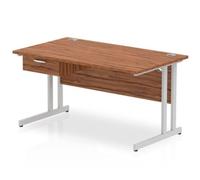 Impulse 1400x800 Desk Walnut/Silver Cantilever Leg 1 Drawer Fixed Ped