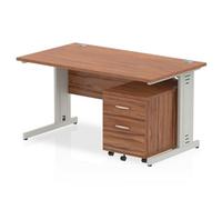 Impulse Bench 1400 X 800mm Straight Office Desk Walnut Top Silver Cable Managed
