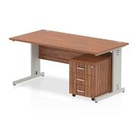 Impulse Bench 1400 X 800mm Straight Office Desk Walnut Top Silver Cable Managed