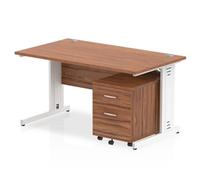 Impulse 1400x800 Desk Walnut Top White Cable Managed Leg + Mobile Ped