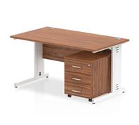 Impulse 1400x800 Desk Walnut Top White Cable Managed Leg + Mobile Ped