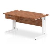 Impulse 1400x800 Desk Walnut/White Cable Managed Leg 1 Dr Fixed Ped