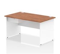 Impulse 1400x800 Desk Walnut/White Panel End 1x1 Drawer Fixed Ped