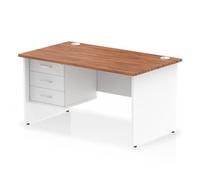 Impulse Bench 1400 X 800mm Straight Office Desk Walnut Top White Panel End Leg w