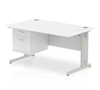 Impulse 1400x800 Desk White Silver Cable Managed Leg + Fixed Pedestal