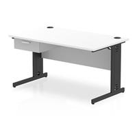 Impulse 1400x800 Desk White Top Black Cable Managed Leg 1 Dr Fixed Ped