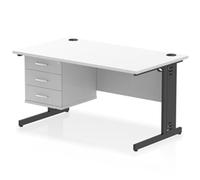 Impulse 1400x800 Desk White Top Black Cable Managed Leg 3 Dr Fixed Ped