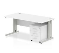 Impulse 1400x800 Desk White Top Silver Cable Managed Leg + Mobile Ped