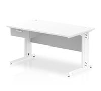 Impulse 1400x800 Desk White Top White Cable Managed Leg 1 Dr Fixed Ped