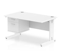 Impulse 1400x800 Desk White White Cable Managed Leg + Fixed Pedestal