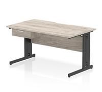 Impulse 1400x800 Scalloped Desk Grey Oak Black Cable Managed + 1D Ped
