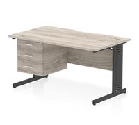 Impulse 1400x800 Scalloped Desk Grey Oak Black Cable Managed + 3D Ped