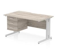 Impulse 1400 x 800mm Scalloped Edge Office Desk Grey Oak Top Silver Cable Manage