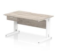 Impulse 1400x800 Scalloped Desk Grey Oak White Cable Managed + 1D Ped