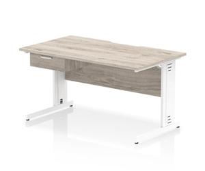 Impulse 1400x800 Scalloped Desk Grey Oak White Cable Managed + 1D Ped