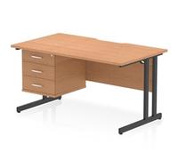 Impulse 1400x800 Scalloped Desk Oak Top Black Cantilever Leg + 3D Ped
