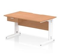 Impulse 1400x800 Scalloped Desk Oak Top White Cable Managed + 1D Ped