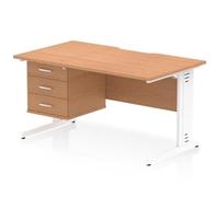 Impulse 1400x800 Scalloped Desk Oak Top White Cable Managed + 3D Ped