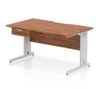 Impulse 1400x800 Scalloped Desk Walnut Top Silver Cable Managed 1D Ped