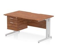 Impulse 1400 x 800mm Scalloped Edge Office Desk Walnut Top Silver Cable Managed