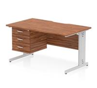 Impulse 1400x800 Scalloped Desk Walnut Top Silver Cable Managed 3D Ped