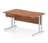 Impulse 1400 x 800mm Scalloped Edge Straight Office Desk Walnut Top Silver Canti
