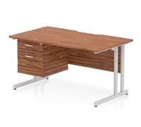 Impulse 1400x800 Scalloped Desk Walnut Top Silver Cantilever + 2D Ped