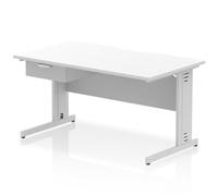 Impulse 1400x800 Scalloped Desk White Top Silver Cable Managed 1D Ped
