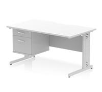 Impulse 1400x800 Scalloped Desk White Top Silver Cable Managed 2D Ped