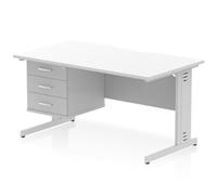Impulse 1400x800 Scalloped Desk White Top Silver Cable Managed 3D Ped