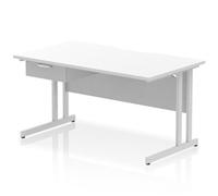 Impulse 1400x800 Scalloped Desk White Top Silver Cantilever + 1D Ped