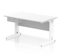 Impulse 1400x800 Scalloped Desk White Top White Cable Managed + 1D Ped