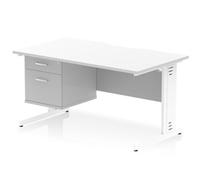 Impulse 1400x800 Scalloped Desk White Top White Cable Managed + 2D Ped