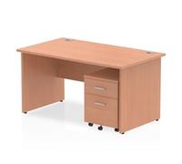 Dynamic Rectangular Straight Desk Beech MFC Panel End Leg Grey Frame Impulse 1 x 2 Drawer Mobile Pedestal Bundle 1400 x 800 x 730mm