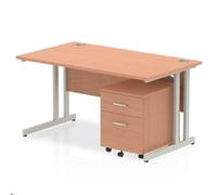 Impulse 1400x800mm Desk Beech Top Silver Cantilever Leg and Mobile Ped