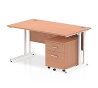 Impulse Bench 1400 X 800mm Straight Office Desk Beech Top White Cantilever Leg W