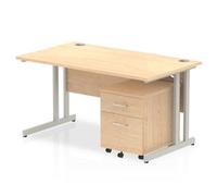 Impulse 1400x800mm Desk Maple Top Silver Cantilever Leg and Mobile Ped