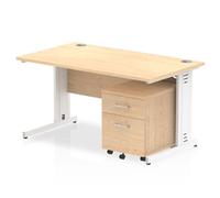 Impulse 1400x800mm Desk Maple Top White Cable Managed Leg + Mobile Ped