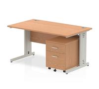 Impulse 1400x800mm Desk Oak Silver Cable Managed Leg and Mobile Ped