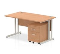 Impulse Bench 1400 X 800mm Straight Office Desk Oak Top Silver Cantilever Leg Wo