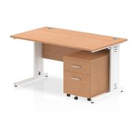 Impulse 1400x800mm Desk Oak WhiteCable Managed Leg and Mobile Ped