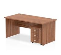 Dynamic Rectangular Straight Desk Walnut MFC Panel End Leg Walnut Colour Frame Impulse 1 x 3 Drawer Mobile Pedestal 1400 x 800 x 730mm