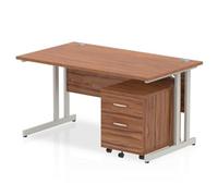 Impulse Bench 1400 X 800mm Straight Office Desk Walnut Top Silver Cantilever Leg