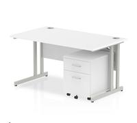 Impulse 1400x800mm Desk White Top Silver Cantilever Leg and Mobile Ped