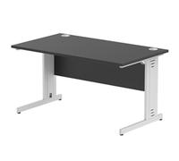 Impulse 1400 x 800mm Straight Office Desk Black Top Silver Cable Managed Leg
