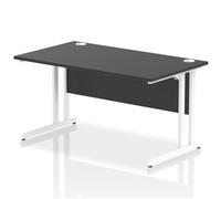 Impulse 1400 x 800mm Straight Office Desk Black Top White Cantilever Leg