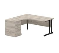 Impulse 1600 L Crescent Desk Gy Oak Black Cantilver 600 Desk High Ped