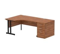 Impulse 1600 L Crescent Desk Walnut Black Cantilever 800 Desk High Ped
